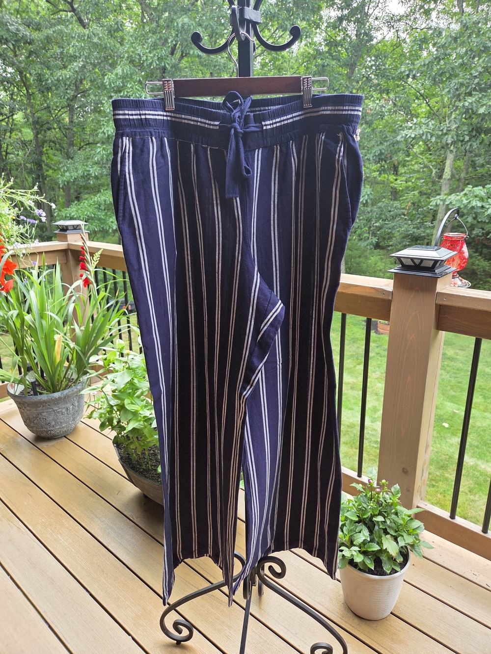 Navy Blue Striped Pants